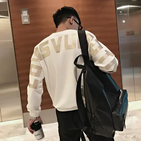 秋季男士卫衣外套上衣宽松长袖套头潮流休闲圆领快手百搭快手体恤图片