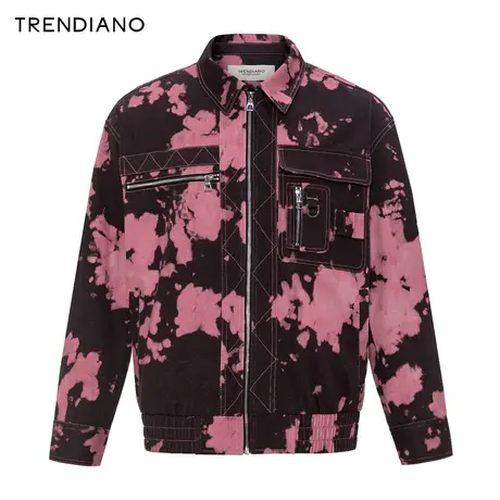 TRENDIANO扎染印花翻领外套2024年春季新款仿牛仔休闲上衣男生潮商品大图
