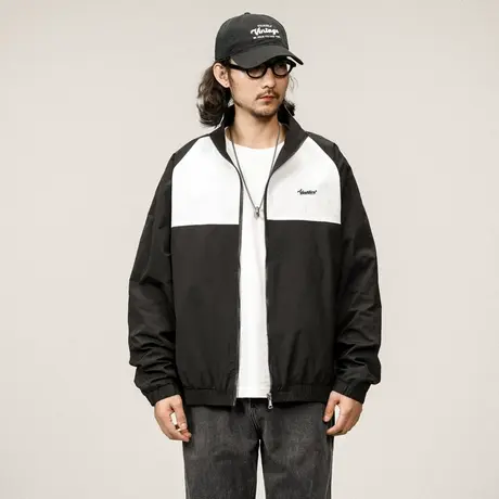 运动休闲夹克复古休闲夹克秋冬新款外套立领拼接休闲男外套休闲男图片