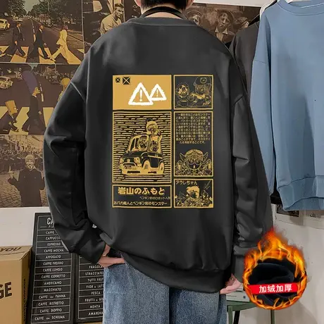 加绒卫衣男高街圆领ins秋冬新款加厚上衣服韩版宽松休闲情侣外套商品大图