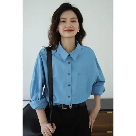 嘉茱莉2025春季新款翻领衬衫外套女百搭宽松衬衣法式上衣1OO棉商品大图