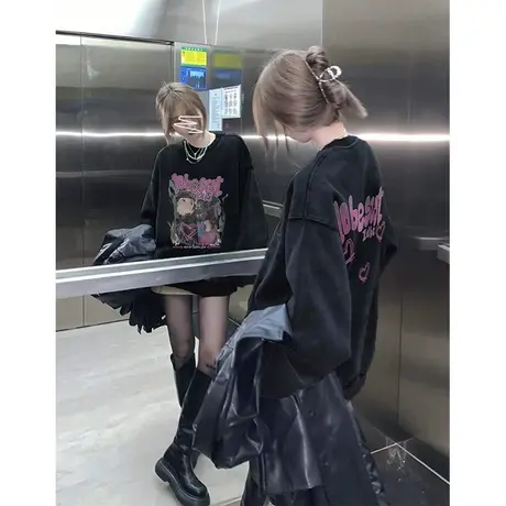 oversize欧货设计感卫衣女秋冬加绒加厚ins潮牌国潮宽松大码外套图片