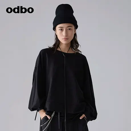 odbo/欧迪比欧休闲气质黑色长袖T恤女春季新款宽松显瘦百搭卫衣潮商品大图