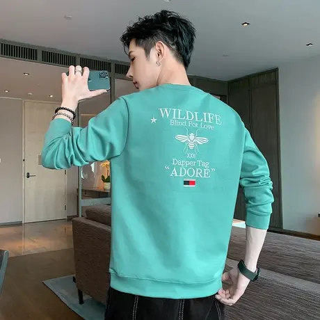 2021春季新款圆领长袖T恤男士卫衣韩版修身潮上衣宽松圆领打底衫商品大图