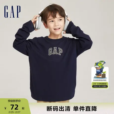 【断码优惠】Gap男女童春秋LOGO纯棉运动长袖T恤舒适上衣821305商品大图