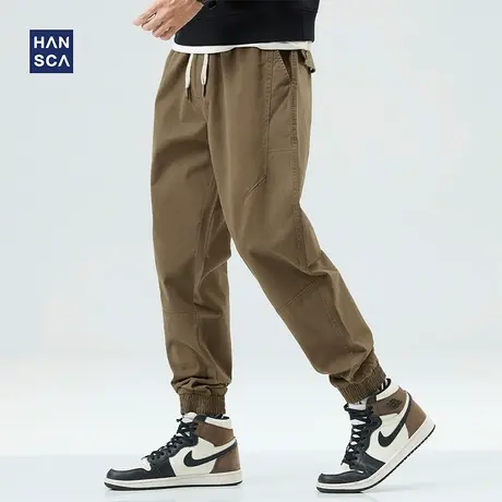 hansca工装裤男冬季加绒卡其色宽松束脚休闲运动加厚复古水洗长裤商品大图