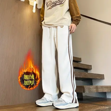 灯芯绒休闲裤男士秋冬季加绒厚款拼接百搭直筒运动卫裤男生长裤子商品大图