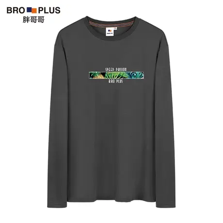 胖哥哥大码长袖t恤男加肥加大印花秋季上衣肥佬潮流圆领男打底衫商品大图