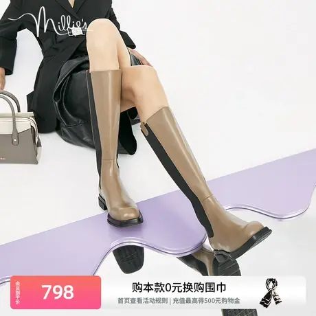 millie's妙丽冬牛皮圆头复古时尚高筒骑士切尔西女长靴SDU41DG2商品大图