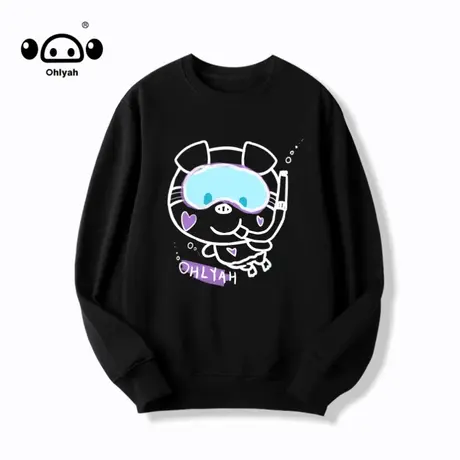 Ohlyah简约潮牌纯棉卫衣女2023年本命年新款黑色宽松小猪上衣ins商品大图