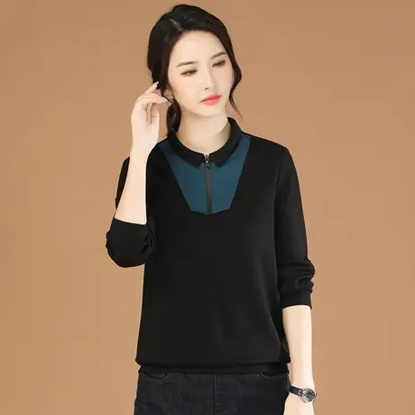 韩潮袭人娃娃领拼色长袖套头卫衣女2023秋季新款宽松T恤上衣薄商品大图