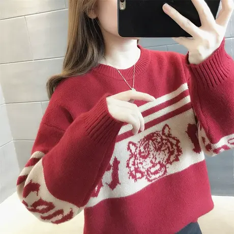 圆领毛衣女2023年新款爆款秋冬上衣宽松外穿内搭洋气针织衫女套头图片