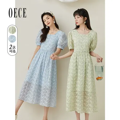 Oece甜美中长款连衣裙夏季新款女装别致设计感法式碎花连衣裙图片