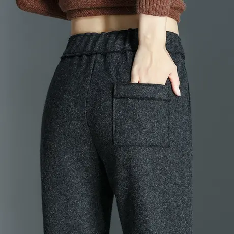 羊毛呢子裤子女秋冬加绒加厚毛呢裤女冬季新款萝卜裤松紧腰哈伦裤商品大图