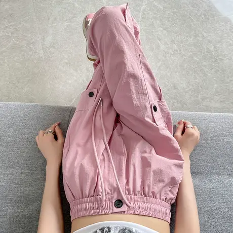 粉色工装裤女2023年春秋新款高腰宽松显瘦小个子休闲束脚运动裤潮商品大图