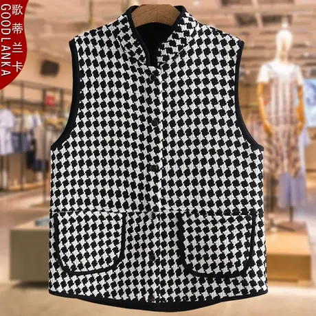 40-50岁中年妈妈春秋马夹女大码宽松洋气减龄千鸟格外套立领马甲商品大图