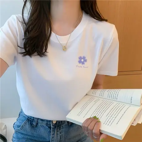 纯棉白色t恤女短袖夏季2023年宽松薄款打底衫内搭学生基础款上衣图片