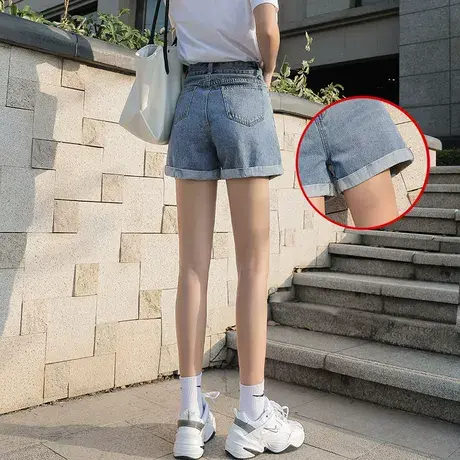 浅色高腰牛仔短裤女秋季薄款2023年新款宽松a字网红阔腿热裤潮ins商品大图