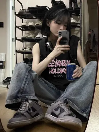 纯棉外穿背心女夏季2023新款美式复古中长款宽松无袖t恤上衣潮牌商品大图