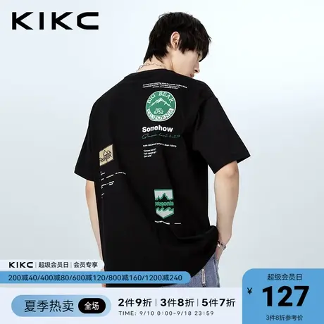 kikc短袖t恤 男2023春夏新款商场同款高街潮流字母刺绣半袖上衣商品大图