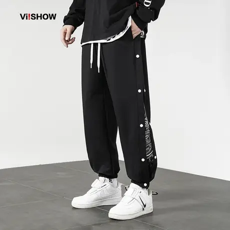 VIISHOW排扣裤子男士束脚运动裤春秋潮牌宽松休闲裤长裤阔腿卫裤商品大图