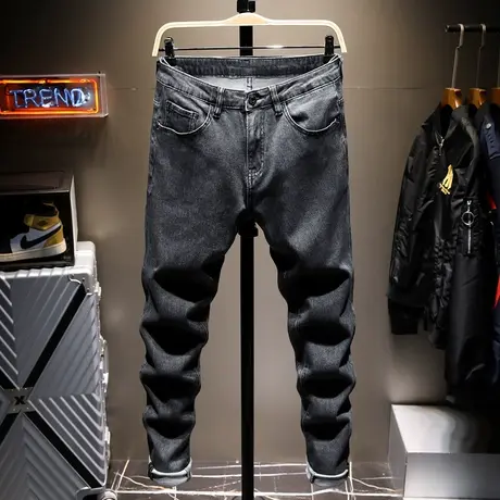 黑灰色牛仔裤男直筒宽松休闲长裤韩版潮流百搭裤子男潮牌2021夏季商品大图