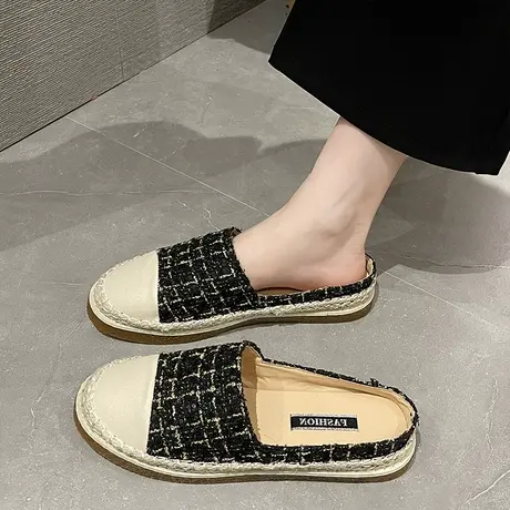 包头半拖鞋女外穿2023新款春百搭平底小香风渔夫鞋无后跟懒人单鞋商品大图