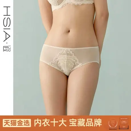 HSIA遐超薄蕾丝花边透明内裤女舒适纯棉裆底柔软性感中腰平角裤头商品大图