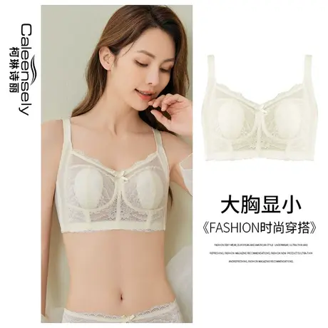 女士调整型聚拢收副乳薄款大胸显小无钢圈内衣白色超薄全罩杯文胸图片