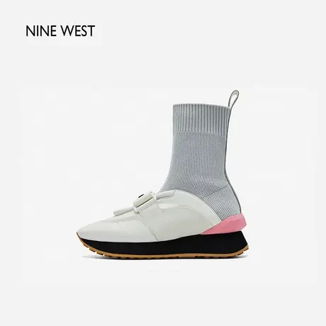 Nine West/玖熙撞色拼接运动风袜靴女中筒2023冬新款厚底弹力中靴图片