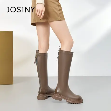 Josiny/卓诗尼长筒靴女2023秋季新款厚底不过膝瘦瘦靴弹力靴子女商品大图
