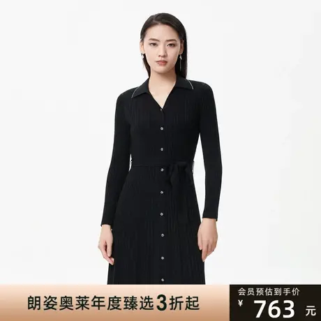 朗姿秋季V领修身纽扣针织百搭通勤内搭连衣裙商场同款商品大图