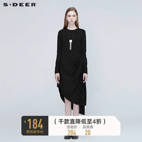 sdeer圣迪奥春秋休闲圆领原创不规则通勤OL文艺连衣裙潮S20381225图片