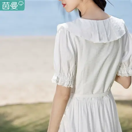 茵曼女装连衣裙休闲白色气质女裙裙子夏季2023新款甜美设计感小众图片