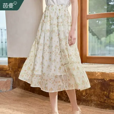 茵曼法式复古碎花半身裙女2023夏季新款松紧高腰显瘦气质a字伞裙商品大图