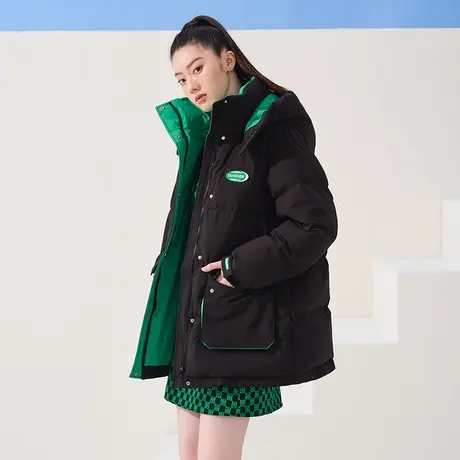 坦博尔2022年秋冬新款潮流撞色拼接工装羽绒服女大口袋保暖外套厚图片