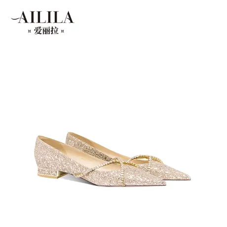 爱丽拉平底水晶婚鞋女2023新款禾秀婚纱两穿新娘鞋不累脚平时可穿商品大图