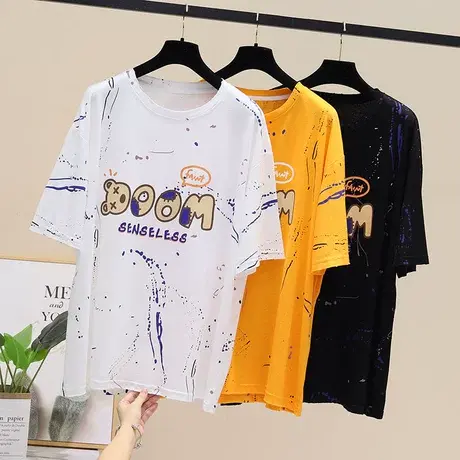 短袖t恤女2023夏季新款宽松中长款洋气网红超火半袖印花上衣ins潮商品大图