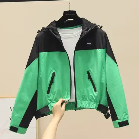 2023秋季新款高腰短款撞色连帽冲锋衣外套时尚洋气小夹克上衣潮商品大图