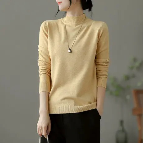 dza 复古高领针织衫女士打底衫秋装新款文艺百搭毛衣内搭休闲上衣商品大图