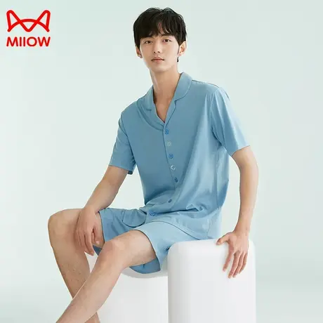 猫人男士睡衣夏季莫代尔薄款短袖短裤夏天凉感冰丝家居服大码套装图片