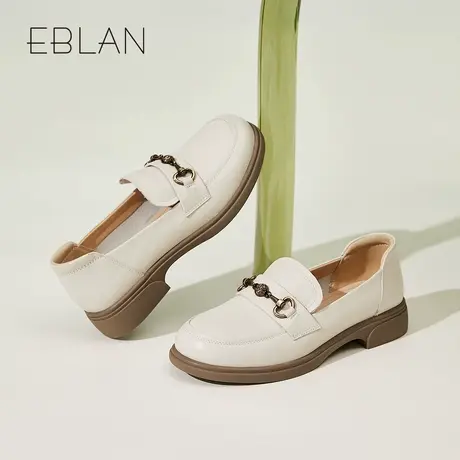 EBLAN/伊伴真皮女鞋2025春季新款百搭时尚百搭小皮鞋英伦风乐福鞋图片