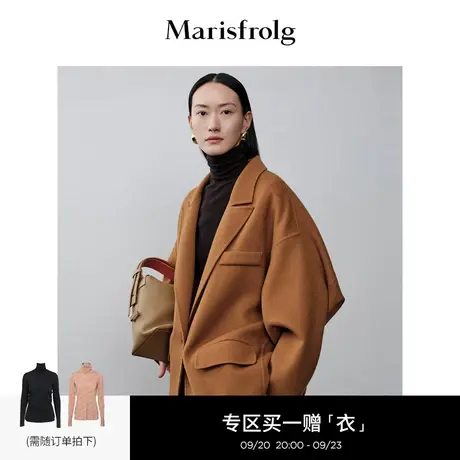 【艺术时装大衣】玛丝菲尔2023年秋季新款英伦风驼色双面呢大衣商品大图