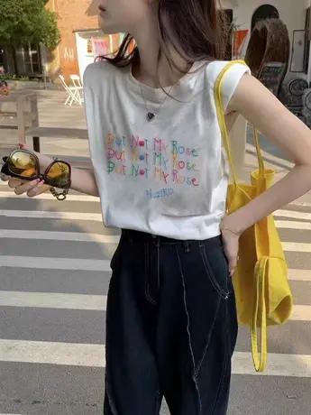 纯棉吊带坎肩背心无袖t恤女2025夏设计感小众外穿宽松篮球服上衣图片