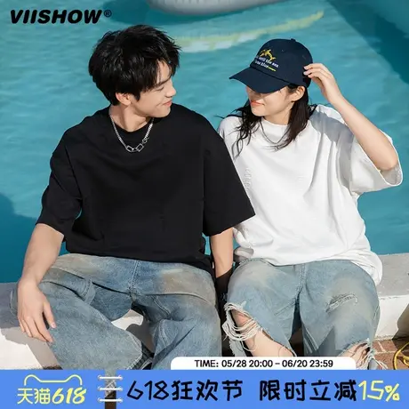 VIISHOW圆领重磅休闲短袖T恤2025男女情侣上衣潮牌夏季美式半袖商品大图
