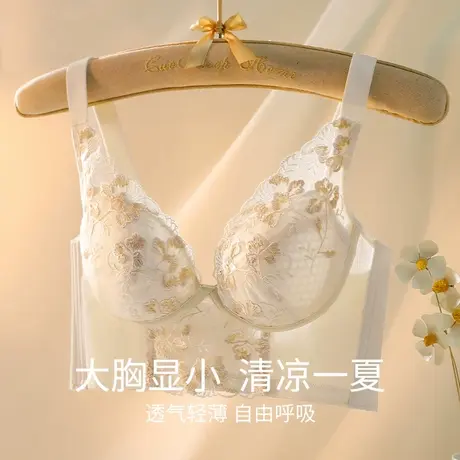 浪漫春天内衣女大胸显小无钢圈薄款上托收副乳调整型性感蕾丝文胸商品大图