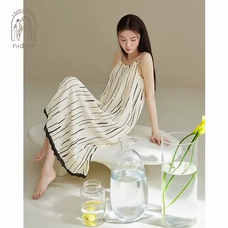 妮狄娅2024睡衣睡裙女夏季纯棉吊带中长裙宽松可外穿度假风家居服商品大图