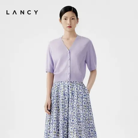 LANCY/朗姿2024夏季新款亲肤桑蚕丝针织开衫女短款气质修身薄上衣图片
