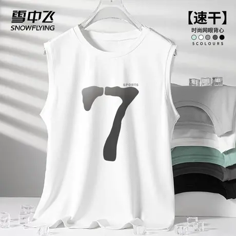 雪中飞T恤2025春夏新款美式篮球运动无袖宽松透气凉感速干短袖男图片