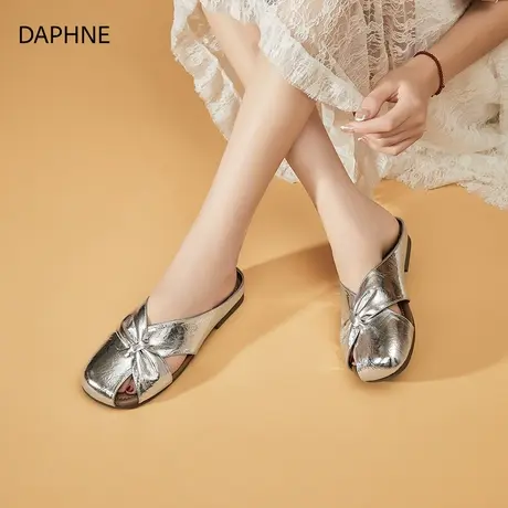 Daphne/达芙妮2025新款时尚休闲平底拖鞋女蝴蝶结包头舒适半拖鞋图片
